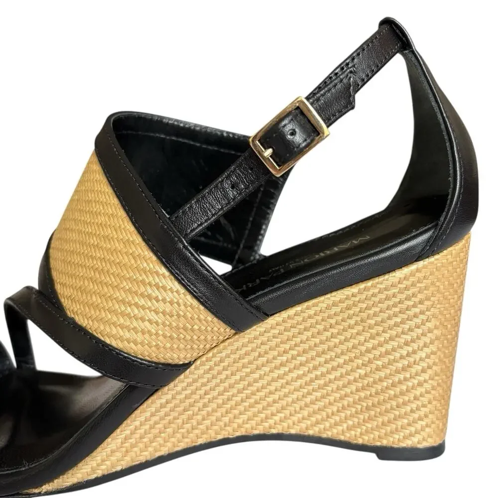 New With Box MARION PARKE Penny 70 Wedge Sandal 39.5‎ / US 9.5 Black Leather